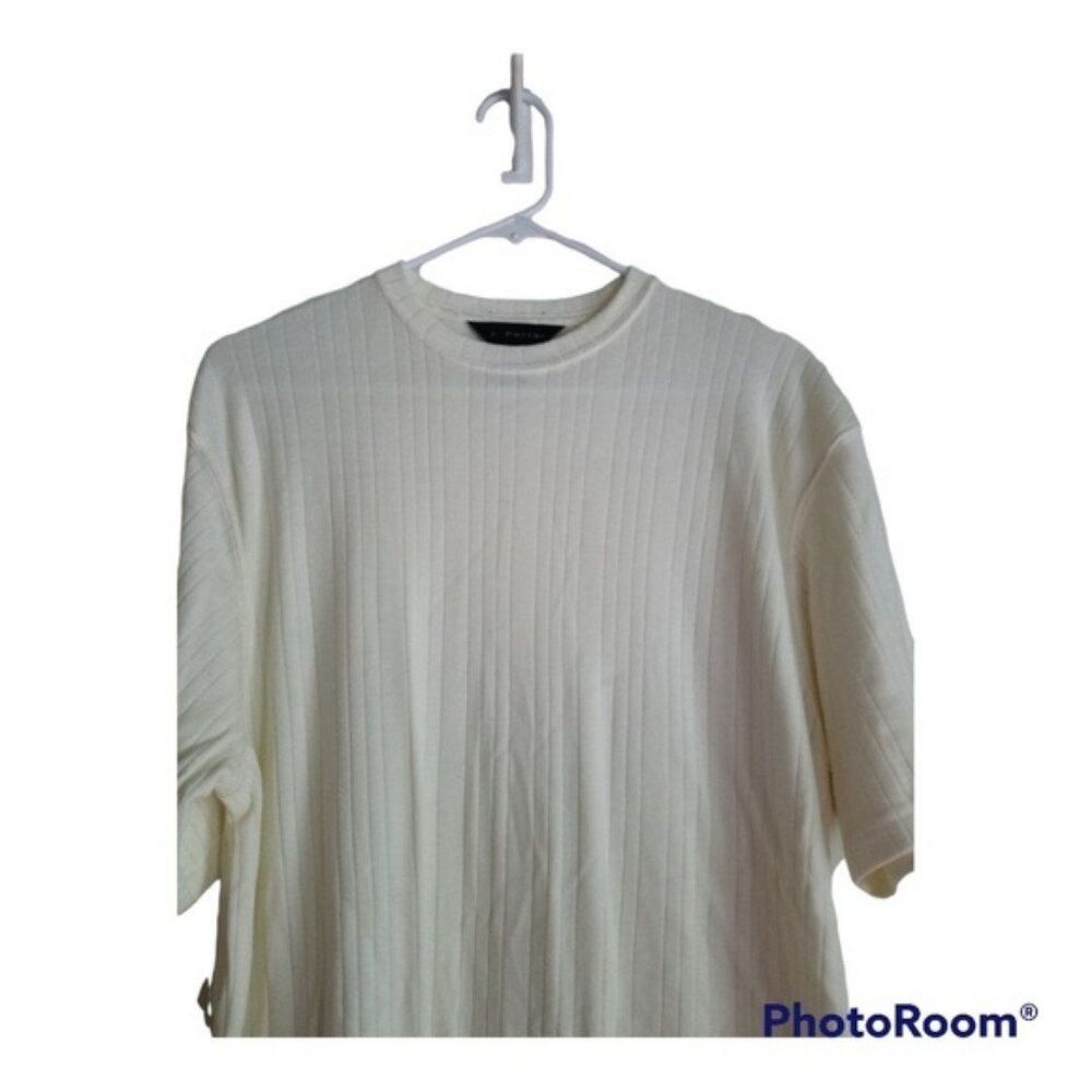 jf j. Ferrar Knit Ribbed Crewneck Dress Shirt Size Medium, Off White